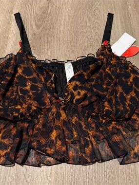 Brown Leopard Print Sheer Ruffle Cami -  Women